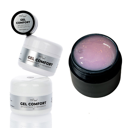 Гель без обпилу COMFORT GEL #13 - ніжно-рожевий гель з рожево – золотистими блискітками різного розміру, 5г