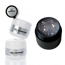 Гель без обпилу COMFORT GEL #15 - прозорий з включеннями шимера, поталі та юки,, 5г
