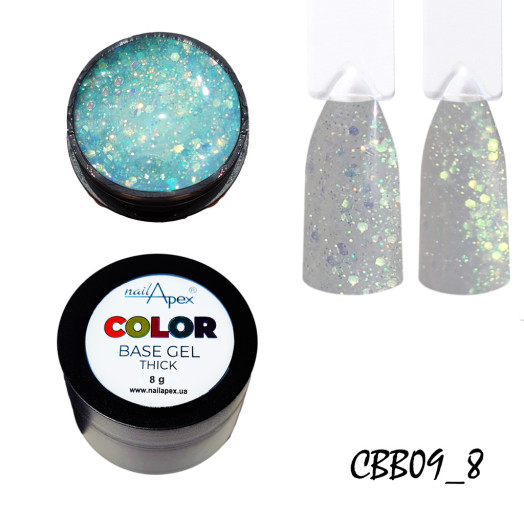 База з блискітками Color base nailapex #9 прозора голограма, 8 грам